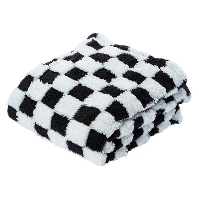 Jacquard Checkered Plush Throw Blanket 50in x 60in