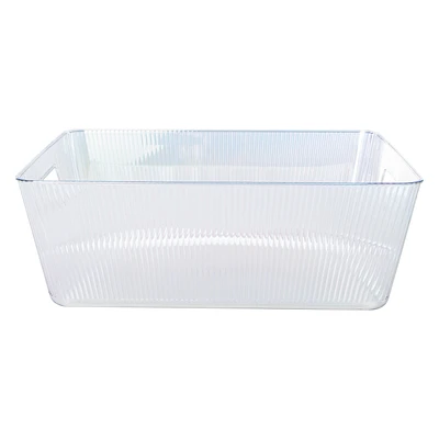Large Clear Iridescent Ribbed Storage Bin 14in x 10in