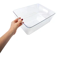 Large Clear Iridescent Ribbed Storage Bin 14in x 10in