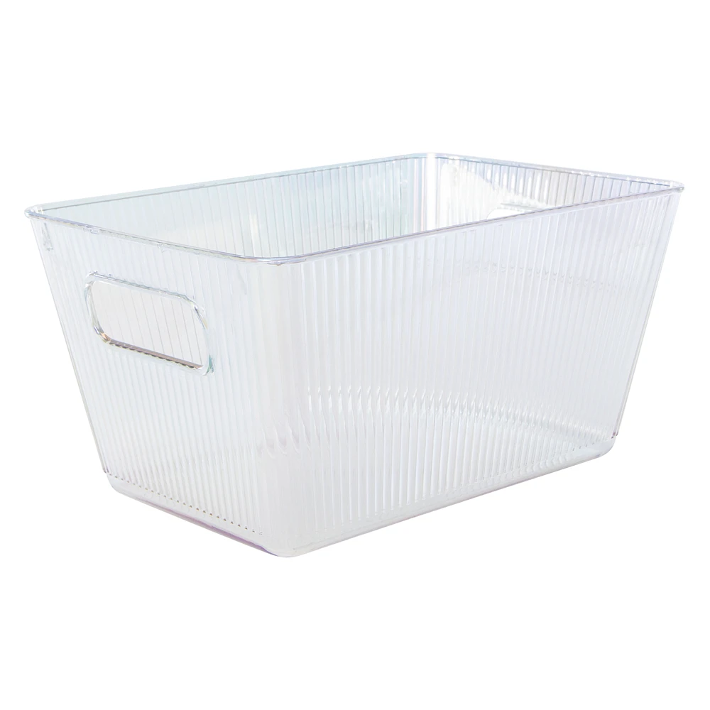 Small Clear Iridescent Ribbed Storage Bin 10in x 7in