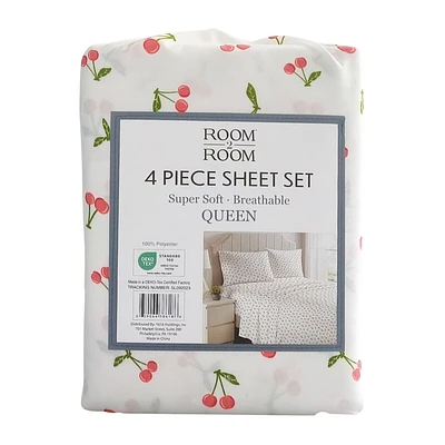 Queen Size 4-Piece Cherry Sheet Set