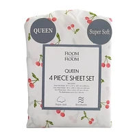 Queen Size 4-Piece Cherry Sheet Set