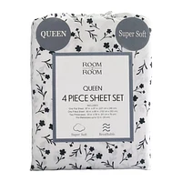 Queen Size 4-Piece Floral Sheet Set