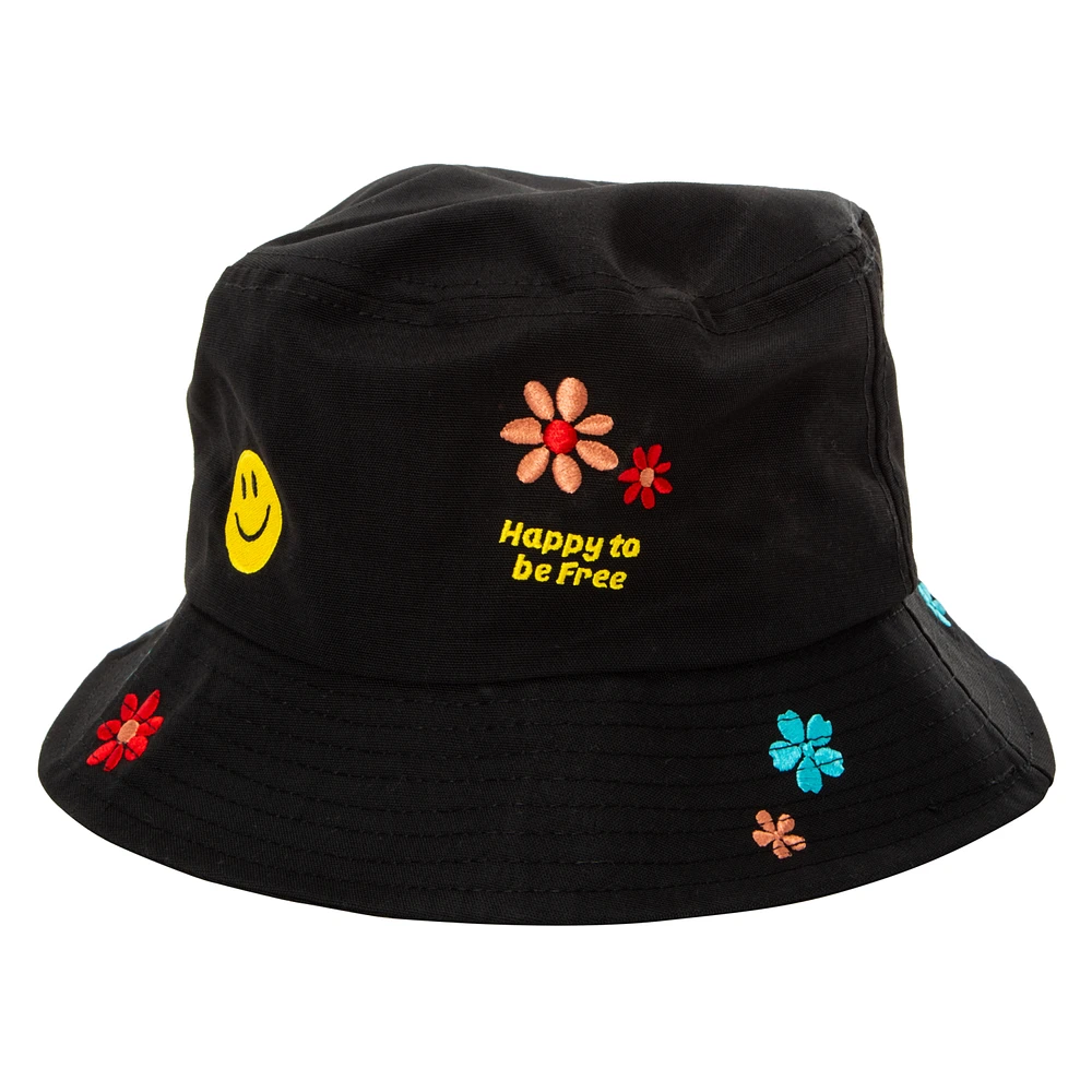 Happy Face Embroidered Bucket Hat