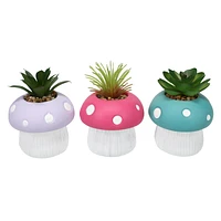 Mini Mushroom Potted Faux Plants 3-Count