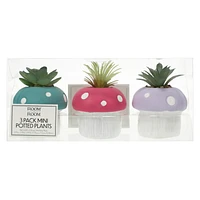 Mini Mushroom Potted Faux Plants 3-Count