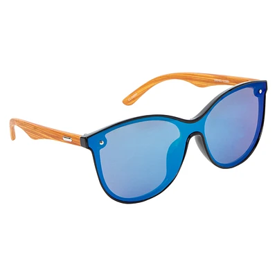 Ladies Bamboo Mirror Shield Sunglasses