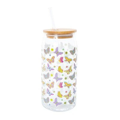 Pattern Glass Bottle With Lid & Straw 20oz