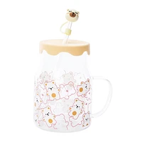 Kawaii Glass Drink Tumbler With Lid 26.4oz