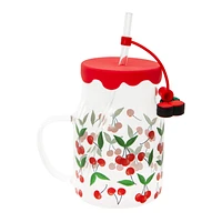 Fruit Printed Glass Sipper Travel Cup 26.4oz