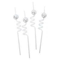 Silver Disco Plastic Straws 4-Count