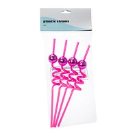 Pink Disco Plastic Straws 4-Count