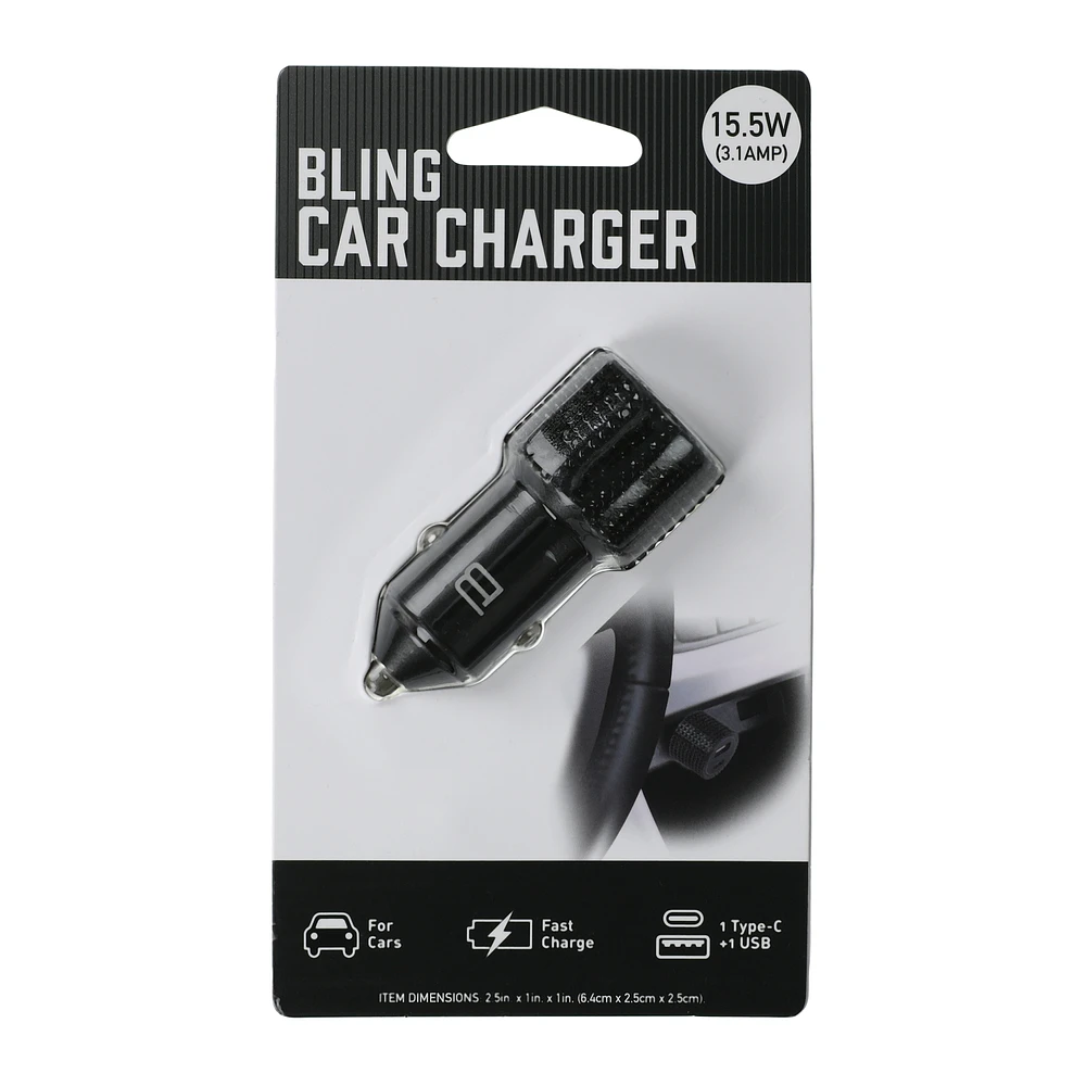 15.5W USB & Type-C Bling Car Charger