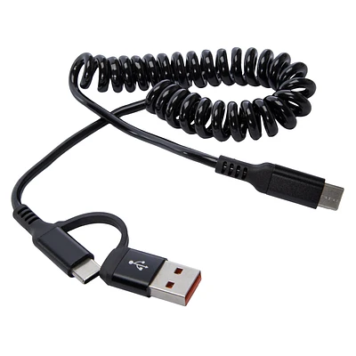 4ft USB-C Coiled Cable With USB-A Adapter 20W
