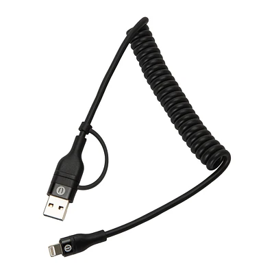 4ft Rapid Charge 8-Pin To USB-C/USB-A Coiled Cable