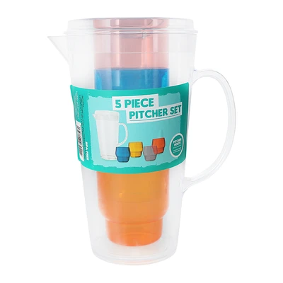 Clear Pitcher & Stackable Rainbow Cups Set