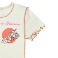 Tokyo Cherry Blossom Baby Tee With Lettuce Edge