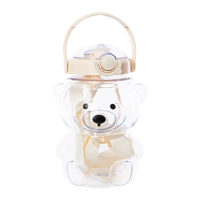 Clear Teddy Bear Water Bottle With Strap 34oz