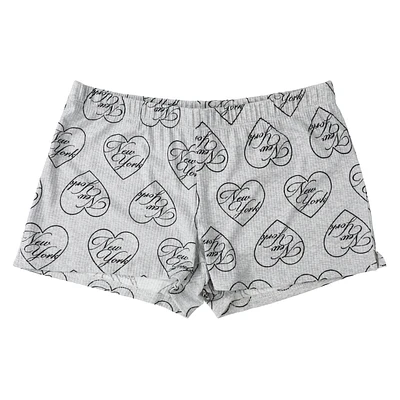 'New York' Heart Ribbed Pajama Shorts