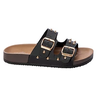 Ladies Studded Double-Buckle Slide Sandals