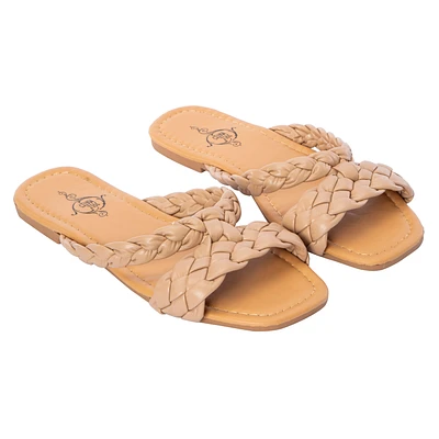 Ladies Braided Double-Band Slide Sandals