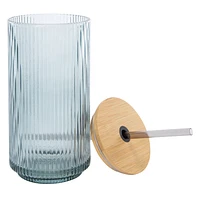 Ribbed Glass Tumbler With Bamboo Lid 20oz