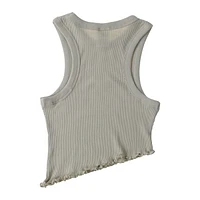 Asymmetrical Lettuce-Edge Ribbed Tank Top