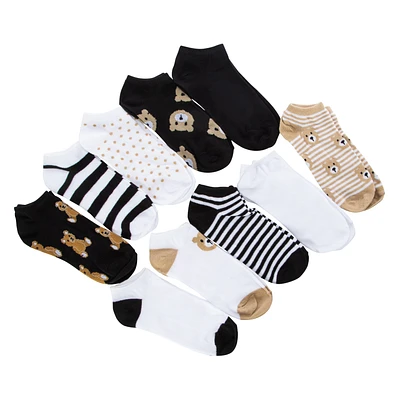 Ladies Teddy Bear Low-Cut Socks 10-Pack