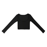 Wide Neck Cropped Long Sleeve Lounge Top