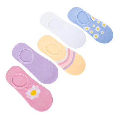 Ladies Flower No-Show Socks 5-Pack