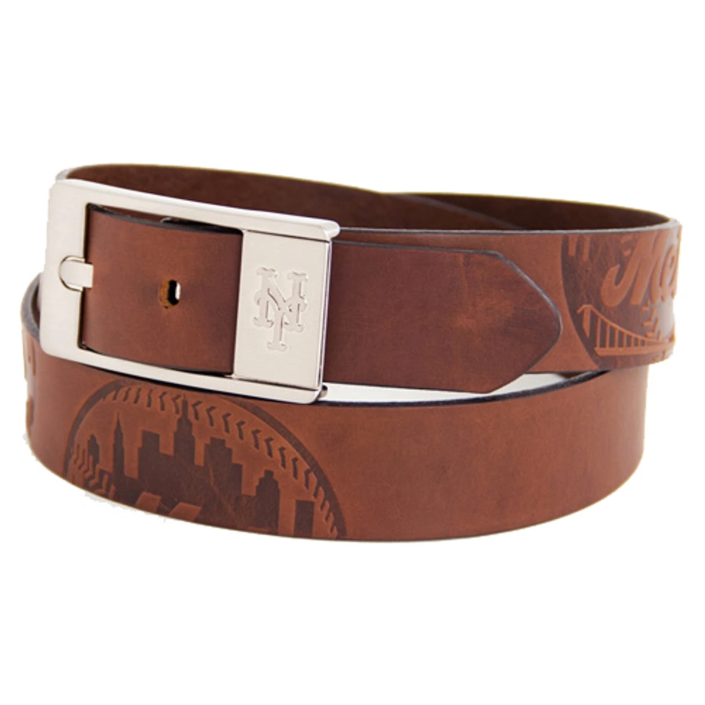 Men's Brown New York Mets Brandish Leather Belt