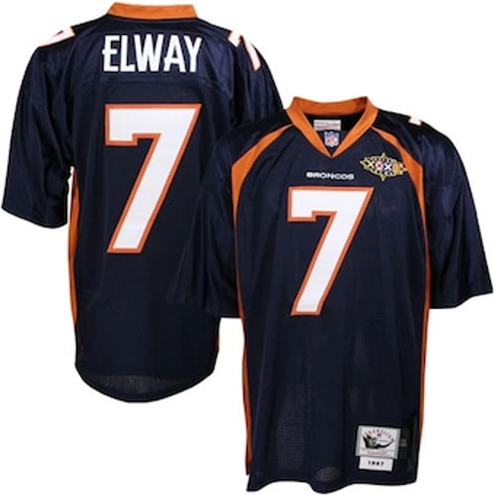 Mens Denver Broncos John Elway Mitchell & Ness Navy Blue Authentic Throwback Jersey