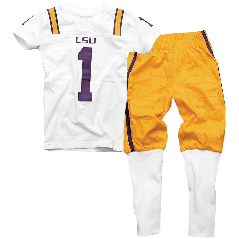 LSU Tigers Youth Football Pajama Set - White/Gold