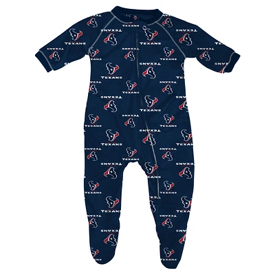 Houston Texans Infant Piped Raglan Full Zip Coverall - Navy Blue