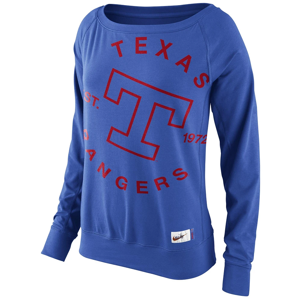 Women's Nike Royal Texas Rangers Cooperstown Collection Washed Epic Crew Fleece Sweatshirt