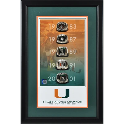 Miami Hurricanes Framed 10" x 18" 5-Time National Champions Legacy Print