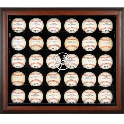 New York Yankees Logo Brown Framed 30-Ball Display Case