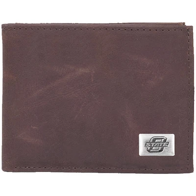Oklahoma State Cowboys Leather Billfold with Concho - Brown
