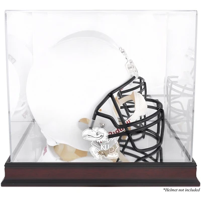 Kansas Jayhawks Mahogany Base Team Logo Helmet Display Case with Mirrored Back