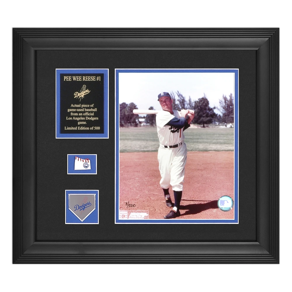 Pee Wee Reese Los Angeles Dodgers Framed 8" x 10" Photograph with Game-Used Baseball Piece & Descriptive Plate - Limited Edition of 500