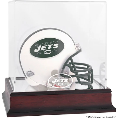 New York Jets Throwback Logo 1998 - 2018 Mahogany Logo Mini Helmet Display Case