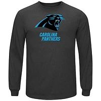 Mens Carolina Panthers Majestic Charcoal End Zone Marled Long Sleeve T-Shirt