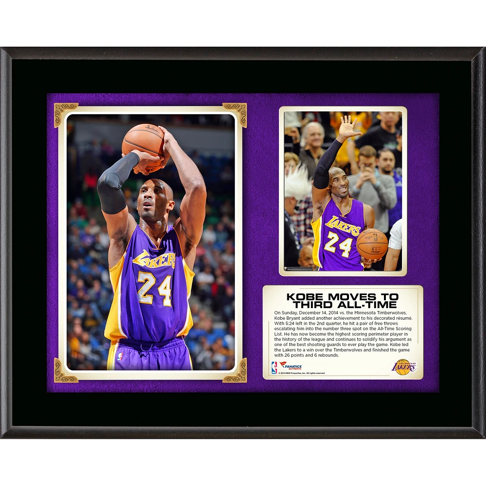 Kobe Bryant Los Angeles Lakers Third All-Time Scoring 10.5'' x 13'' Sublimated Plaque