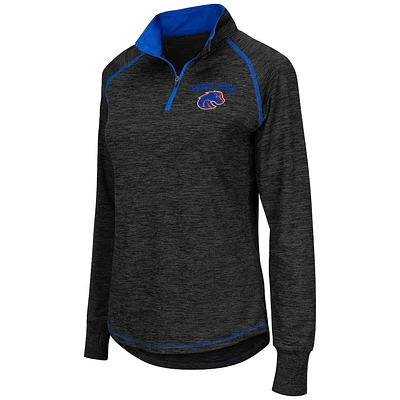 Women's Colosseum Black Boise State Broncos Bikram Lightweight Fitted Quarter-Zip Long Sleeve Top