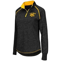 Women's Colosseum Black Iowa Hawkeyes Bikram Lightweight Fitted Quarter-Zip Long Sleeve Top