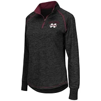 Women's Colosseum Black Mississippi State Bulldogs Bikram Lightweight Fitted Quarter-Zip Long Sleeve Top