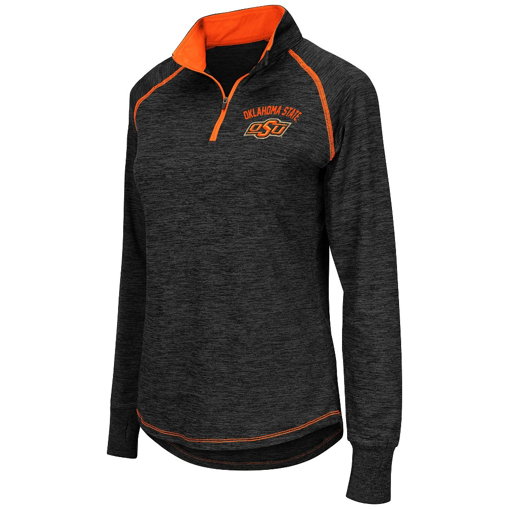 Women's Colosseum Black Oklahoma State Cowboys Bikram Lightweight Fitted Quarter-Zip Long Sleeve Top