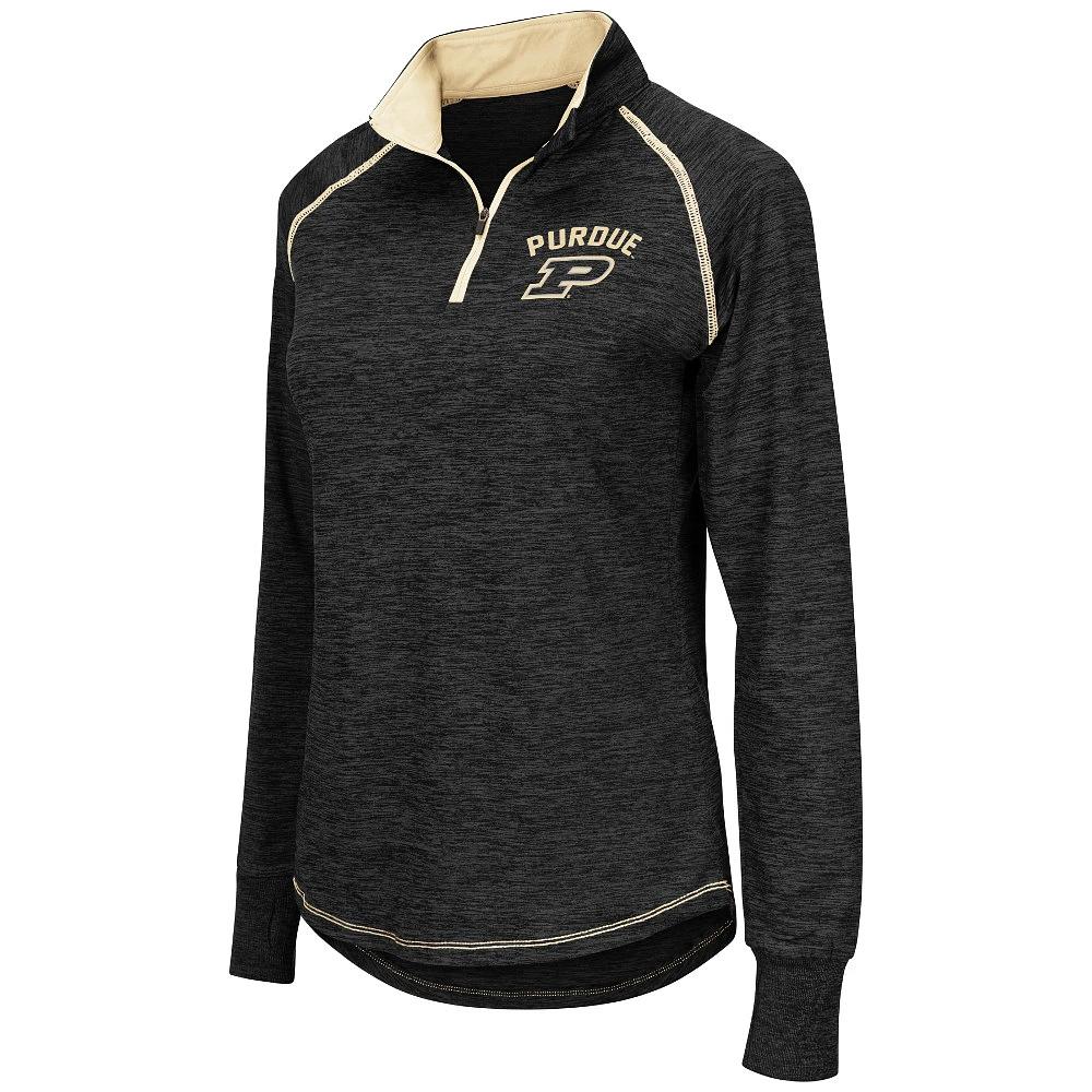 Women's Colosseum Black Purdue Boilermakers Bikram Lightweight Fitted Quarter-Zip Long Sleeve Top