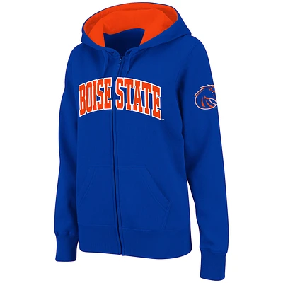 Women's Stadium Athletic Royal Boise State Broncos Arched Name Full-Zip Hoodie