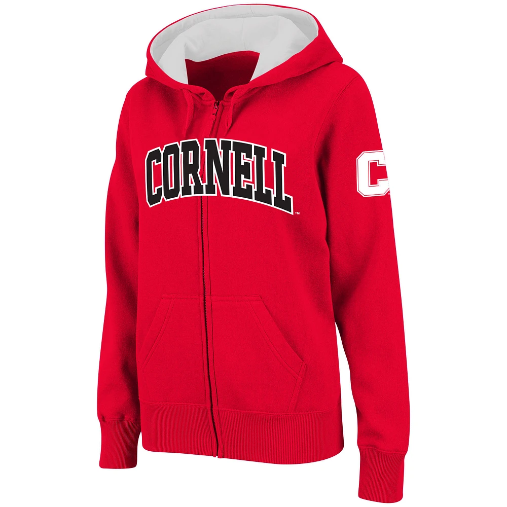 Women's Stadium Athletic Red Cornell Big Arched Name Full-Zip Hoodie